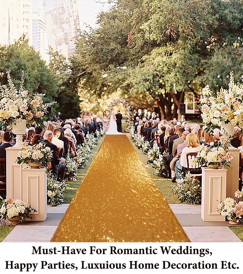 DUOBAO Deep Gold Sequin Aisle Runner 15FTx4FT - Perfect for Wedding Ceremonies, Indoor & Outdoor Decor, Church Walkway, Elegant Event Carpet - Image 2